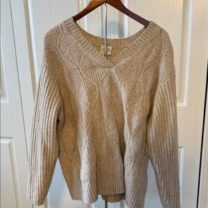 St. John's Bay Neutral Cable-Knit V-Neck Sweater — Light Beige
